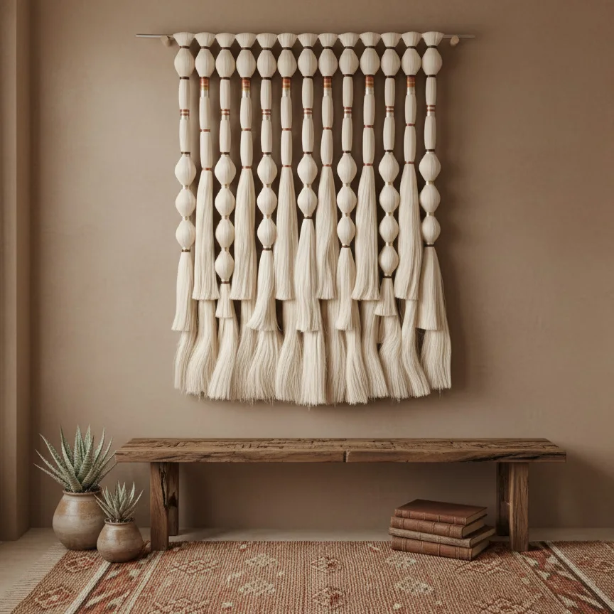 #￥Tassel Making Cotton Macrame 3D Wall Art Art Deco Style Decorations Apartment Dorm Living Room Bedroom Nursery Backdrop Gift