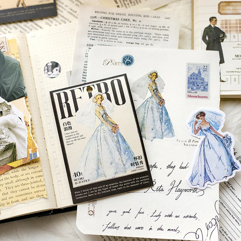 40Pcs/lot Vintage Fashion Ladies Gentleman Stickers Junk Journal Wedding Stickers Collage Label Album Scrapbooking Material Pack