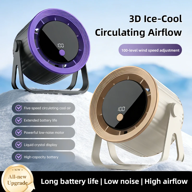 Wireless Mini Desk Fan USB Rechargeable 100 Speed Stepless 360° Rot Quiet Cooler Wall Mount For Home Office Dorm Bedroom Kitchen