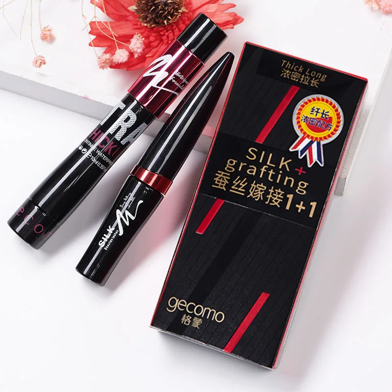 GECOMO Silk Grafted Fiber มาสคาร่าชุดหลอดคู่กันน้ํา Long-Lasting Non Smudging สร้างขนตายาวตามธรรมชาติ