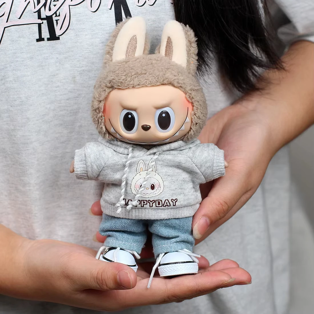 For 17cm Labubu Clothes I II Idol Dolls Accessories Sweatshirt Heart-Beating Hoodie Macaron For Labubu Doll Jeans Clothes