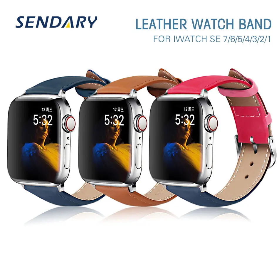 

Leather Sport Watch Band for Apple Watch SE 4/5/6/7 Loop Strap 42/44/45MM for iWatch Series 1/2/3 38MM 40MM 41MM Bracelet Strap