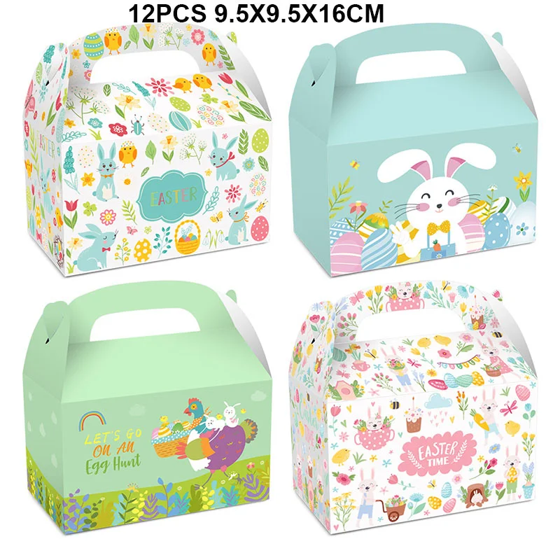 12pcs Easter Paper Gift Bags for Kids Candy Biscuit Package Rabbit Box Party Favor Gift boxes Happy Easter Birthday party Decor