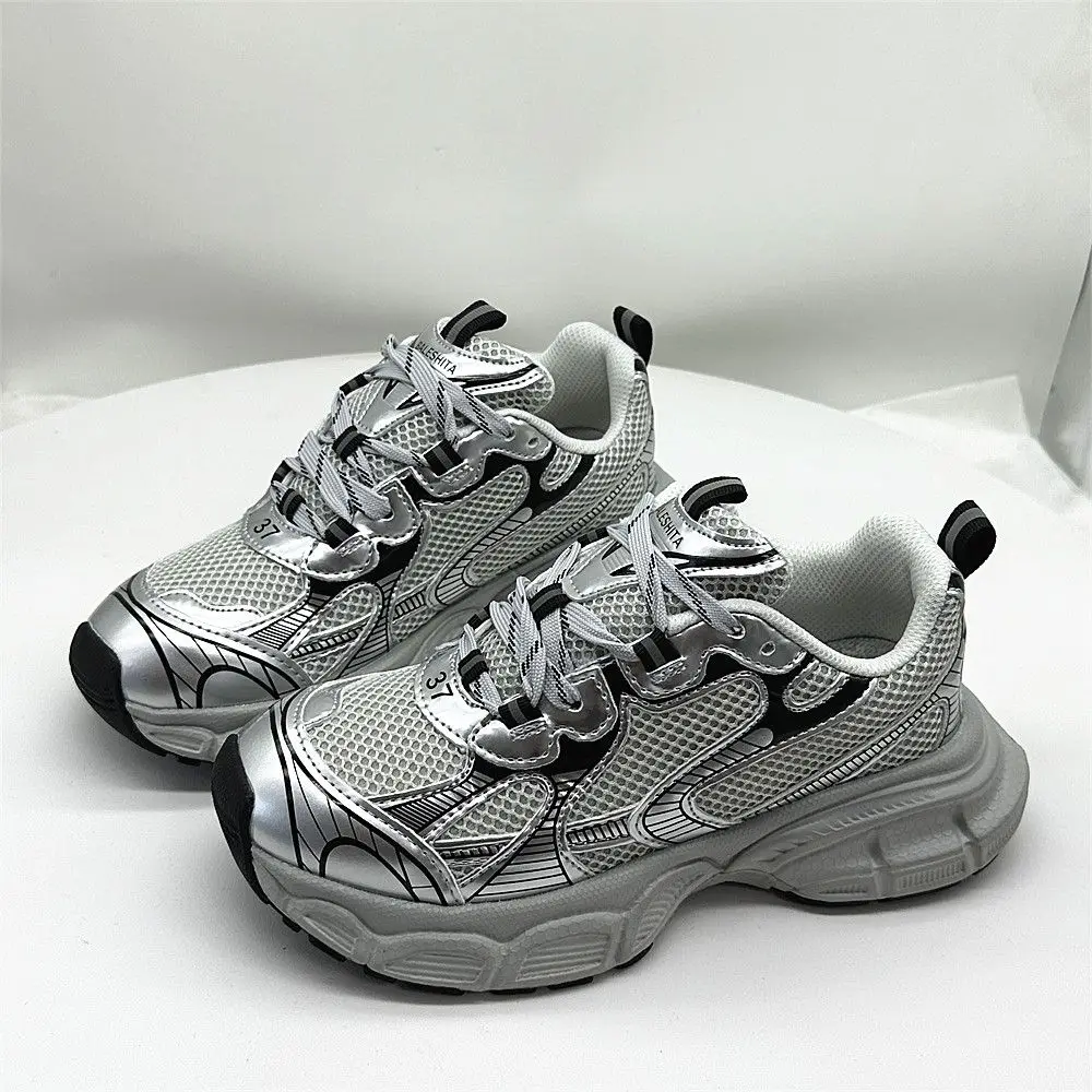 

Silver Thick-soled Heightening Couple's Male and Female Ins Tide 2026 Versatile Breathable Niche Sports Casual Dad Shoes