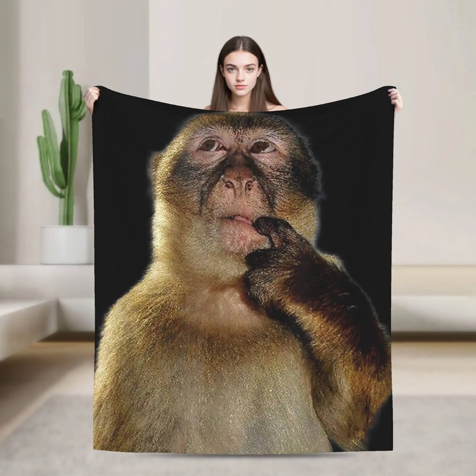 Soft BlanketKids Adult Picnic Thinking Monkey Meme Bedding Throws  Flannel Bedspread For Home Decor Graphic Sofa Bed Cover