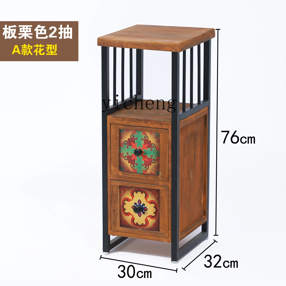 Zz corner cabinet retro chest cabinet storage cabinet living room crack shelf solid wood sofa bedroom narrow side