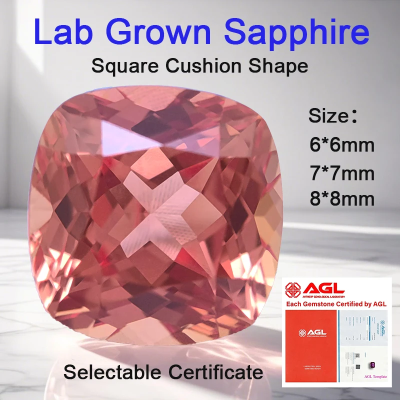 

Искусственный сапфир оранжевого цвета, квадратной формы, с огранкой «кушон», для изготовления украшений своими руками, с возможностью выбора, с сертификатом AGL