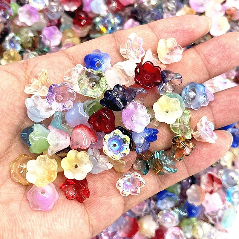 50pcs/bag 7X12mm Colorful Bellflower Lampwork Beads Caps Glass Spacer Beads For Jewelry Making DIY Handmade Bracelets Hairpin