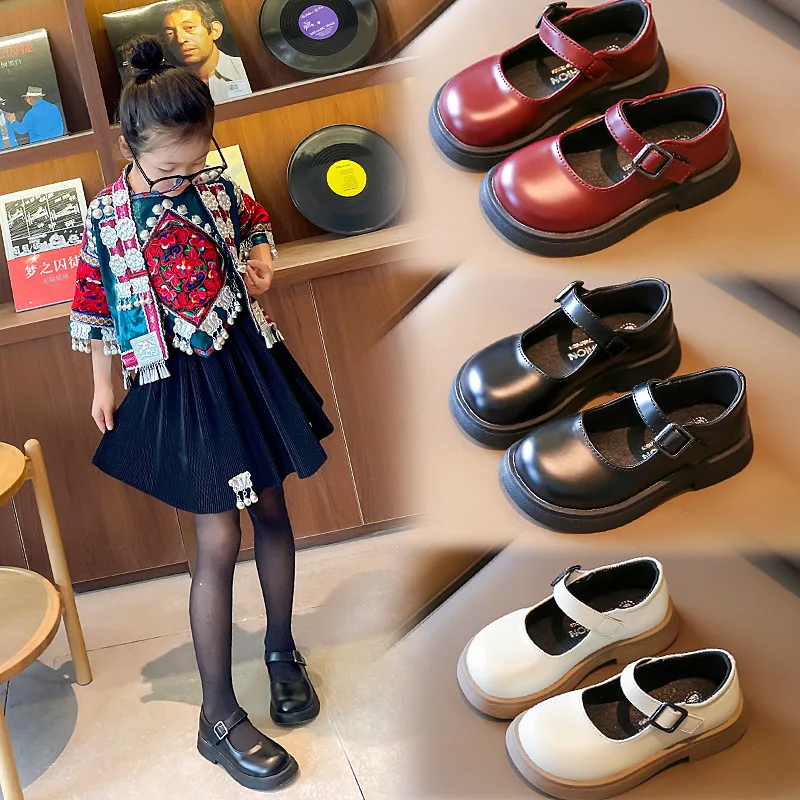 Round-toe Mary Jane Shoes Girl Spring Autumn Soft-soled Non-slip PU Leather Shoe Kids Children Perfect School Stage Performances