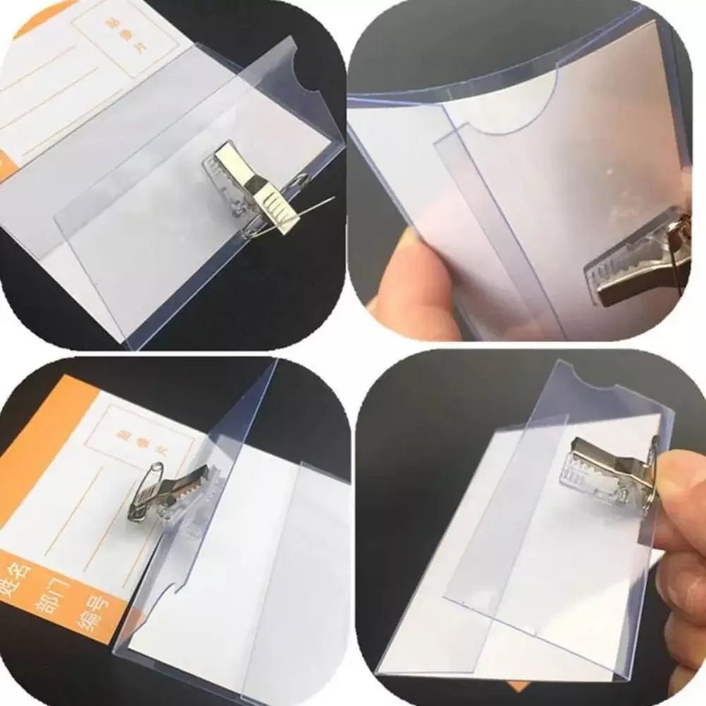 10pcs Safety Transparent ID Card Holder Name Pass Waterproof Brooch Credentials Sign Label Holders Business Conference School
