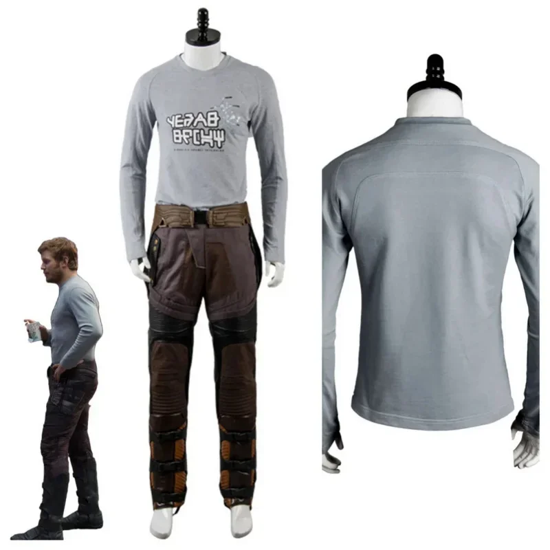 Peter Jason Quill Cosplay Costume Star Lord T-Shirts Pants Man Long Sleeve Tee Halloween MN8