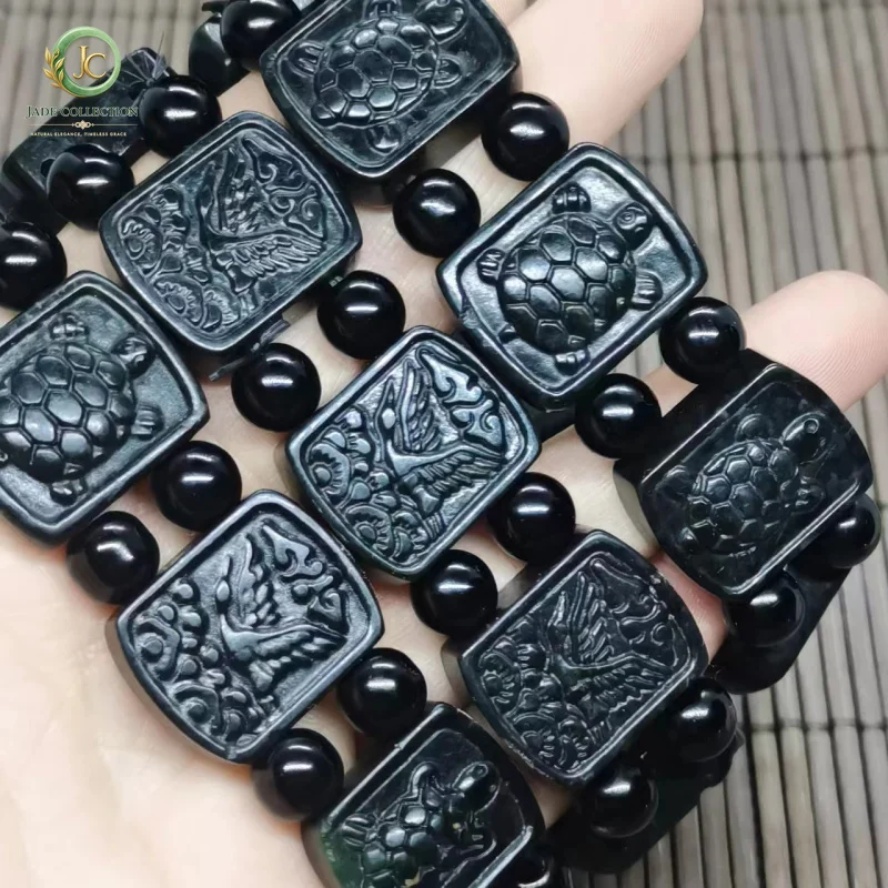 Black Ink Jade Crane Bracelet with Magnetic Medicine King Stone  price is one pc
