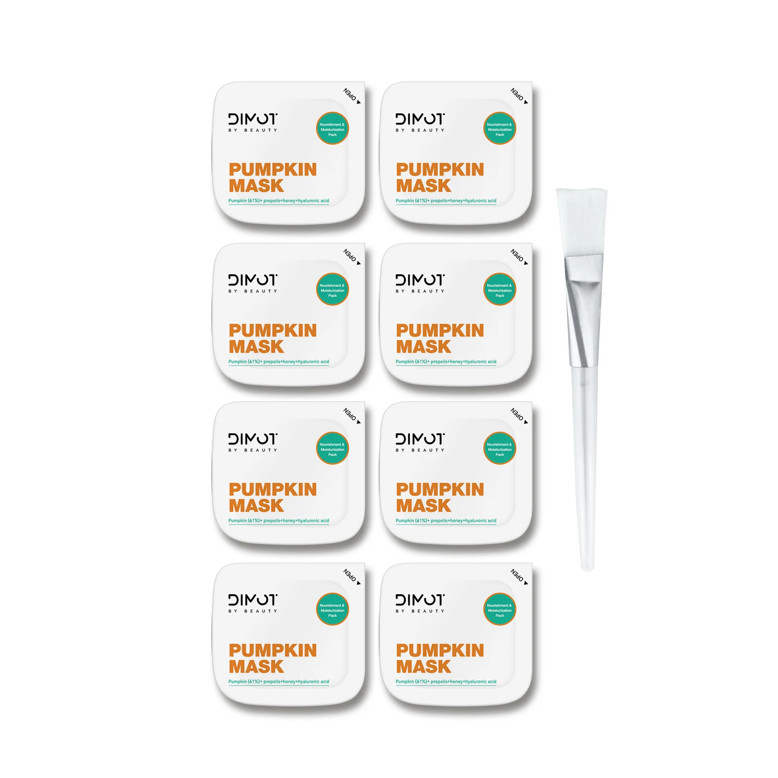 Paquete de mascarilla para dormir de calabaza DIMOT (8 piezas + cepillo) - Cuidado facial que brilla y hidrata para una piel opaca y seca Mascarilla facial iluminadora