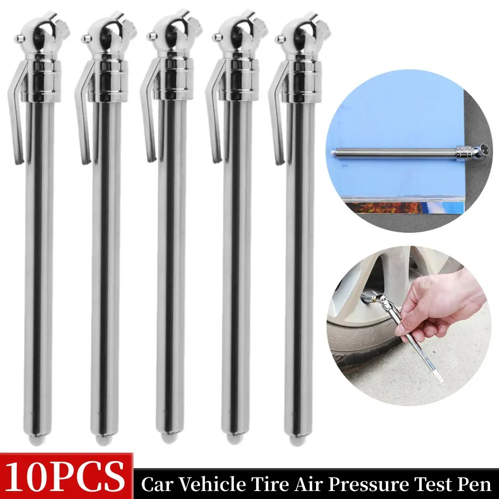 10PCS Stainless Steel Pen Shaped Car Vehicle Tire Air Pressure Test Meter Gauge Car Tire Pressure Gauge Barometer Checking Tool