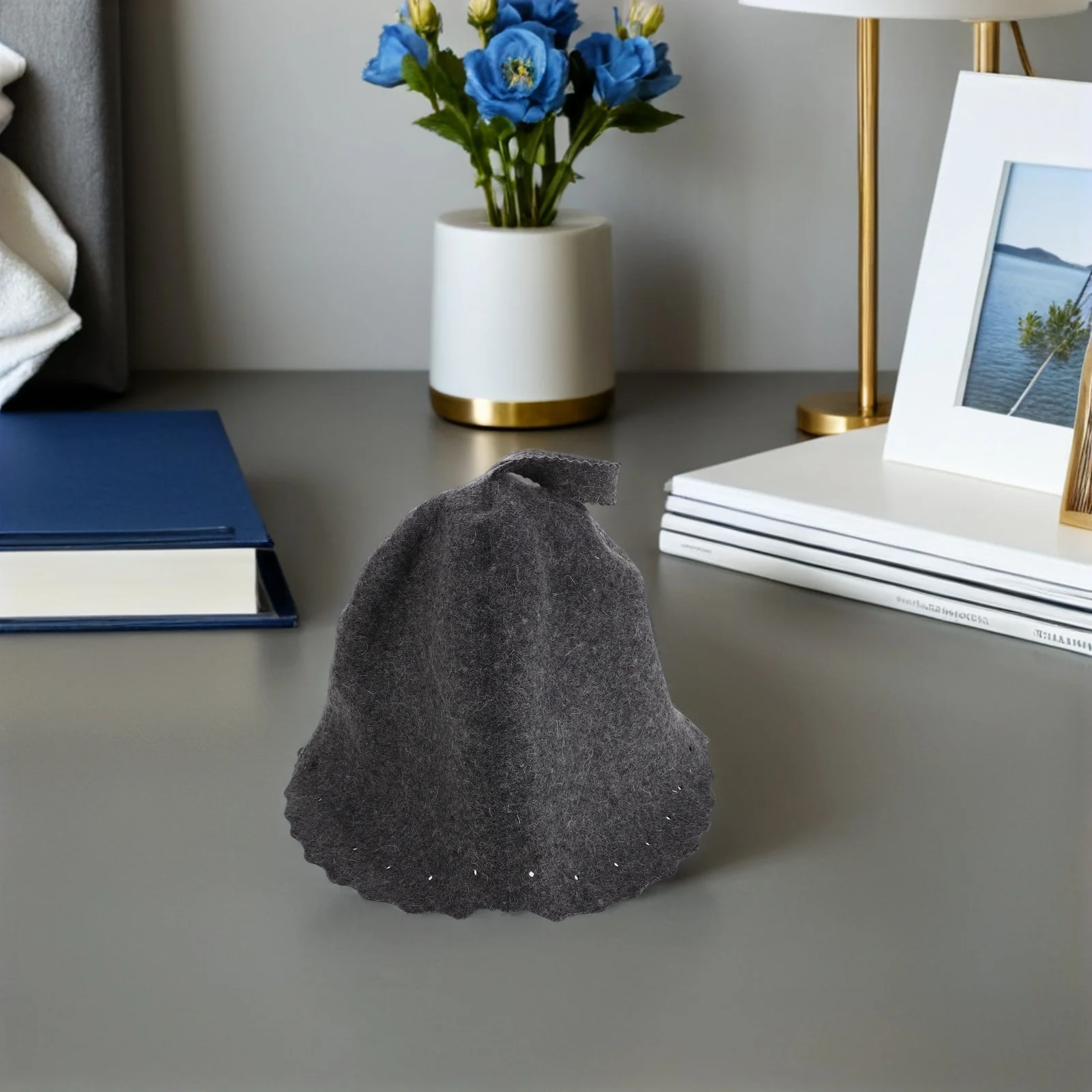 

Wool Sauna Hat Thick Felt Russian Banya Cap Scalloped Rim Reusable Absorbent Steam Cap Breathable Spa Headwear Grey for Men