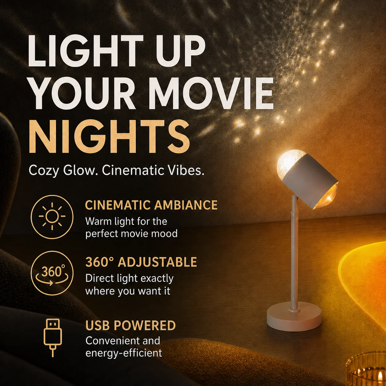 WWPPU Sunset Water Ripple Ambient Light, Floor Table Wall Lamp Live Broadcast Background Lamp, 8 Color Cards Included