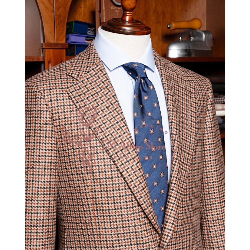 Luxury men's suit jacket premium handmade custom houndstooth blazer for formal events business meeting wedding birthday party
