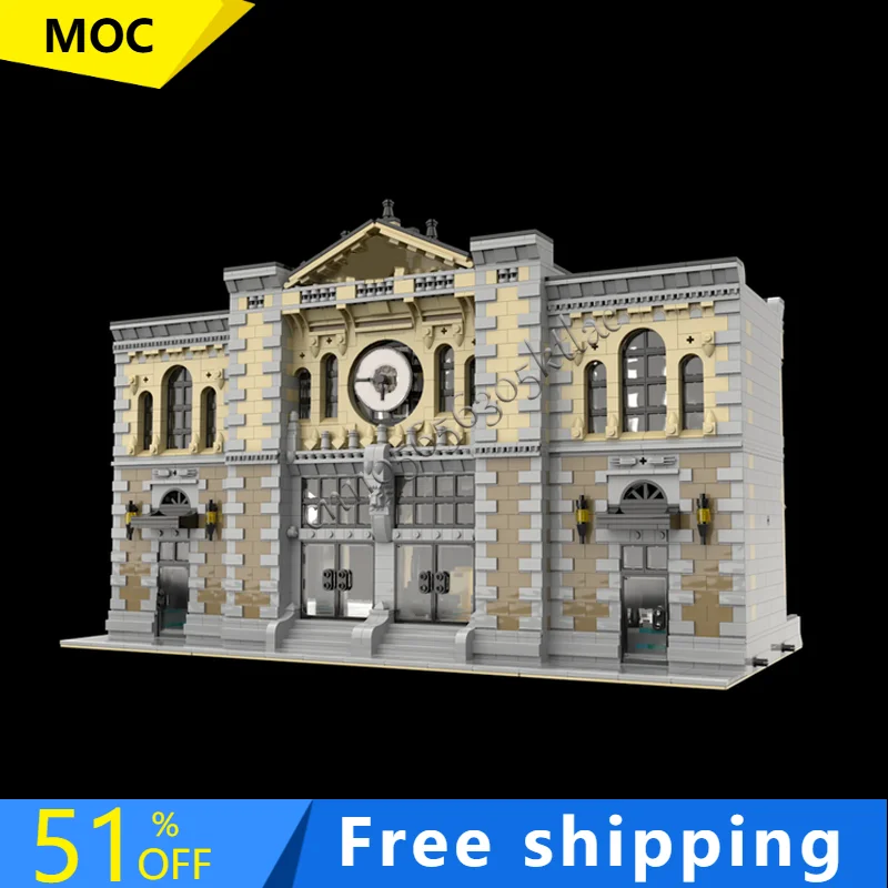 

4236 шт. MOC, современная городская улица, центральный поезд, модель здания, сделай сам, головоломка на заказ, технология, креативная сборка, детская игрушка в подарок