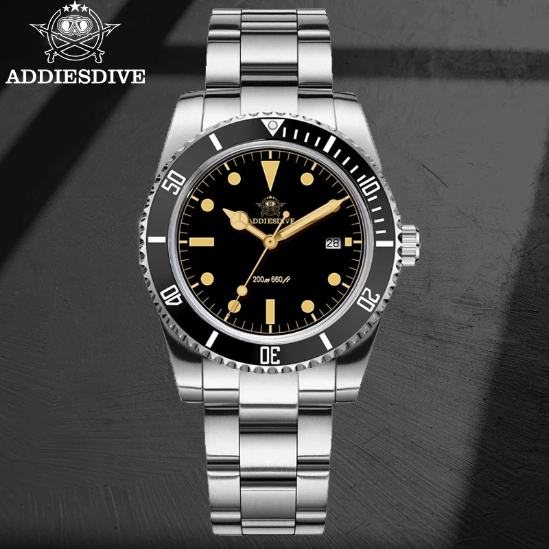 ADDIESDIVE 2024 New Watch For Men 39mm Quartz Watches Waterproof 200m Luminous Ceramic Bezel Steel Diving Leisure Wristwatch