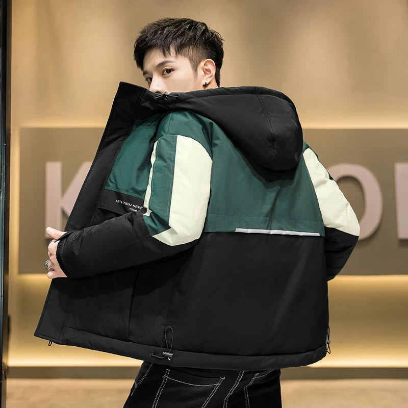 

Мужская повседневная пуховая куртка 2025: Модная уличная одежда с капюшоном для пар, осенне-зимняя, универсальная, из полиэфирного волокна