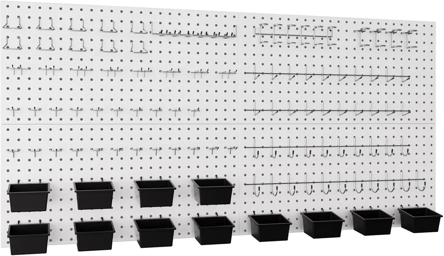 

158Pcs Metal Pegboard Wall Organizer - 48x24 Inch White Pegboard Panels with Hooks and Bins for Garage Workbench