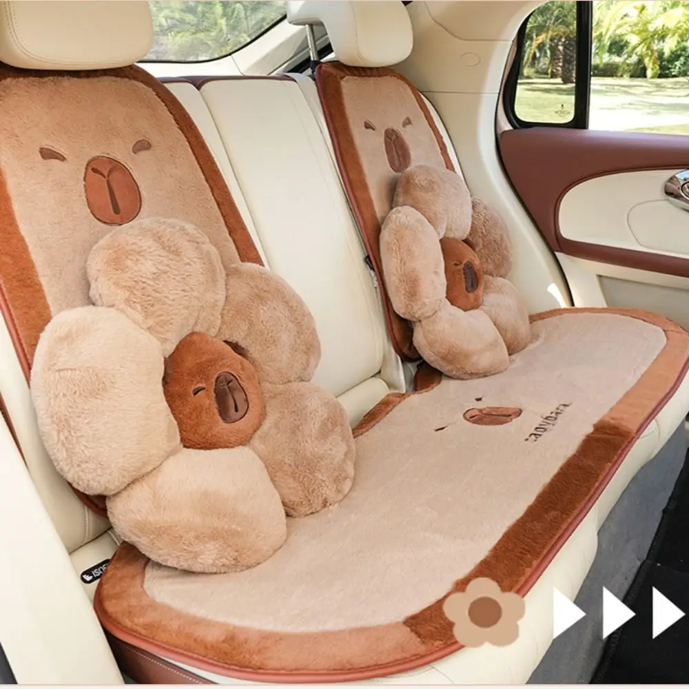 Cute Plush Capybara Car Seat Cushion Stuffed Comfortable Car Headrest Lumbar Support Soft Waist Pillow Car Decoration