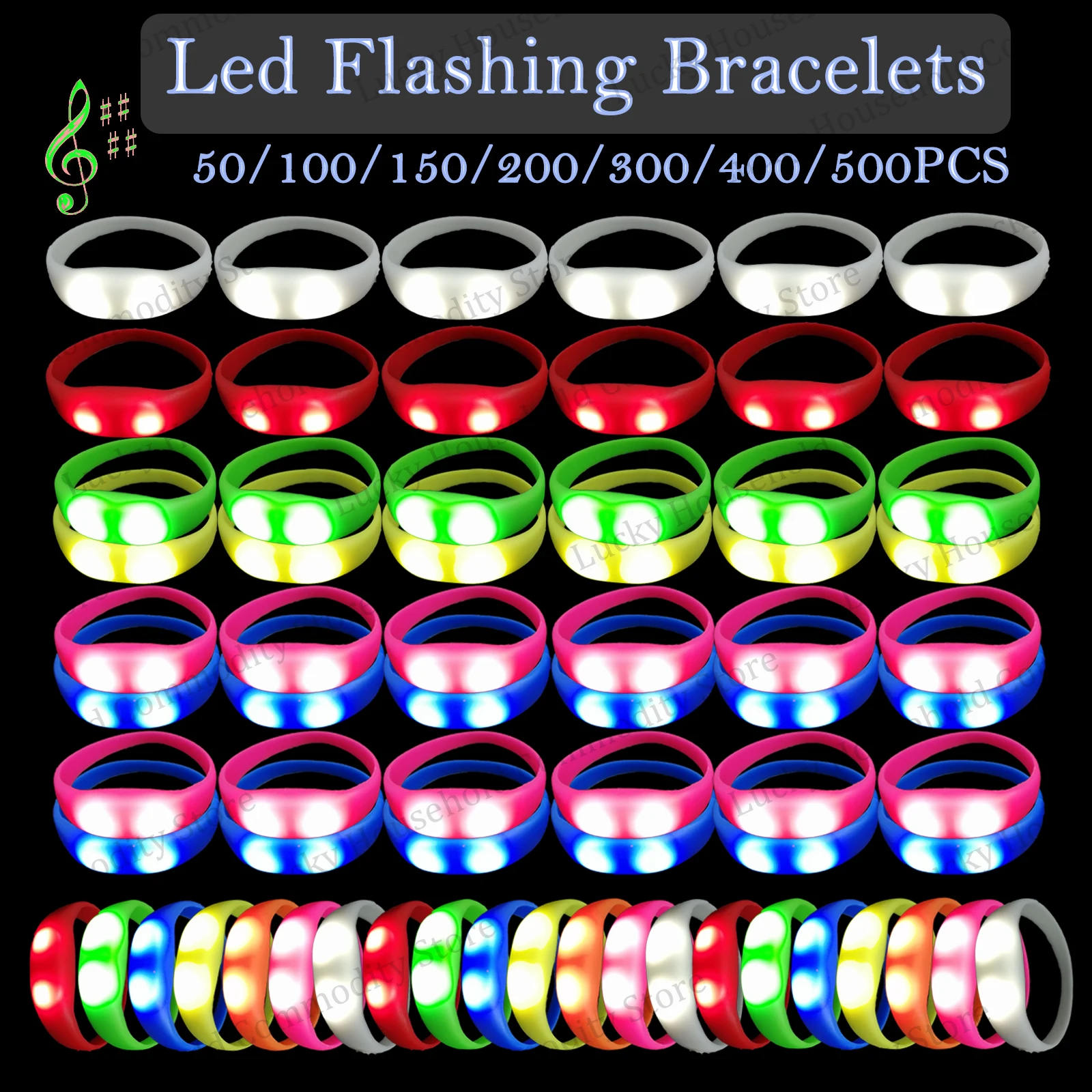 Music & Sound Activated Led Flashing Bracelet Glow in the Dark Bracelets Light Up Bangle Wristband for Concert Party Kids Adults