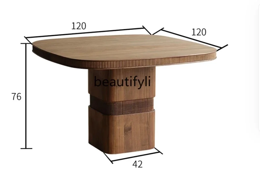 Medieval style black walnut table wabi-sabi style square rounded corner dining table pure solid wood round table