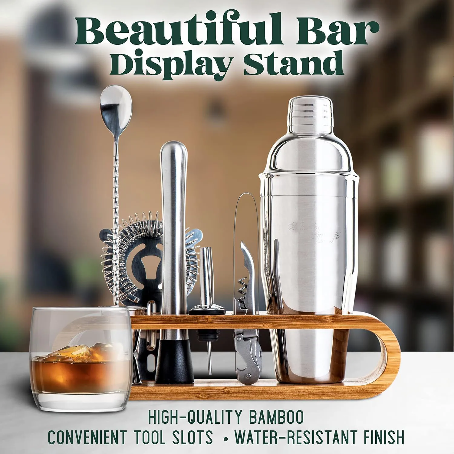 Mixology Bartender Kit 10-Piece Bar Tool Set with Bamboo Stand Home Bartending Kit and Martini Cocktail Shaker Set For kitchen