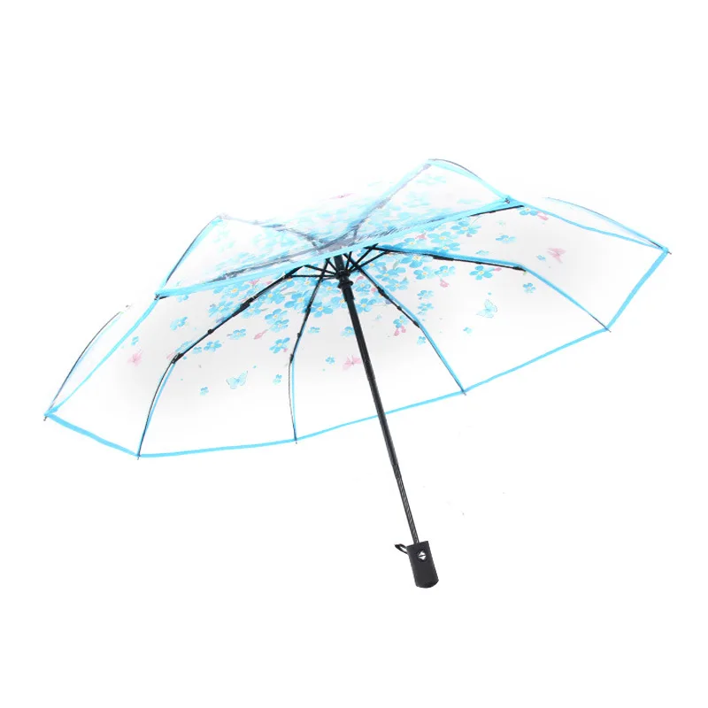 Automatic Umbrella Transparent Umbrella Thickening and Durable Rain and Wind Travel Portable Folding Automatic Umbrella Gifts