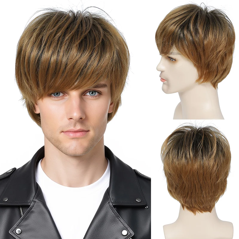 باروكة قصيرة من الحرير الطبيعي الطبيعي عصرية للرجال أوروبية وأمريكية بسعر خاص لعام 2025، باروكة من الألياف الاصطناعية