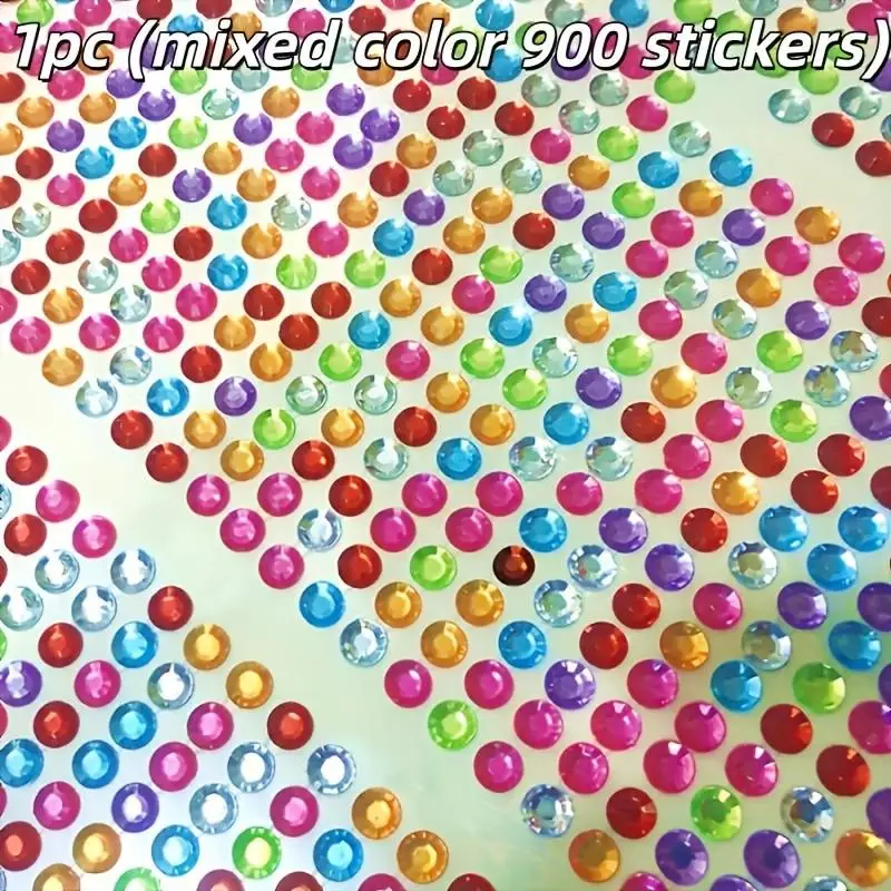 900pcs Acrylic Diamond Stickers|Self-Adhesive,3D Crystal Shiny Rainbow Gems in Multi-Color,Ideal for Nail Art,Photo Albums,
