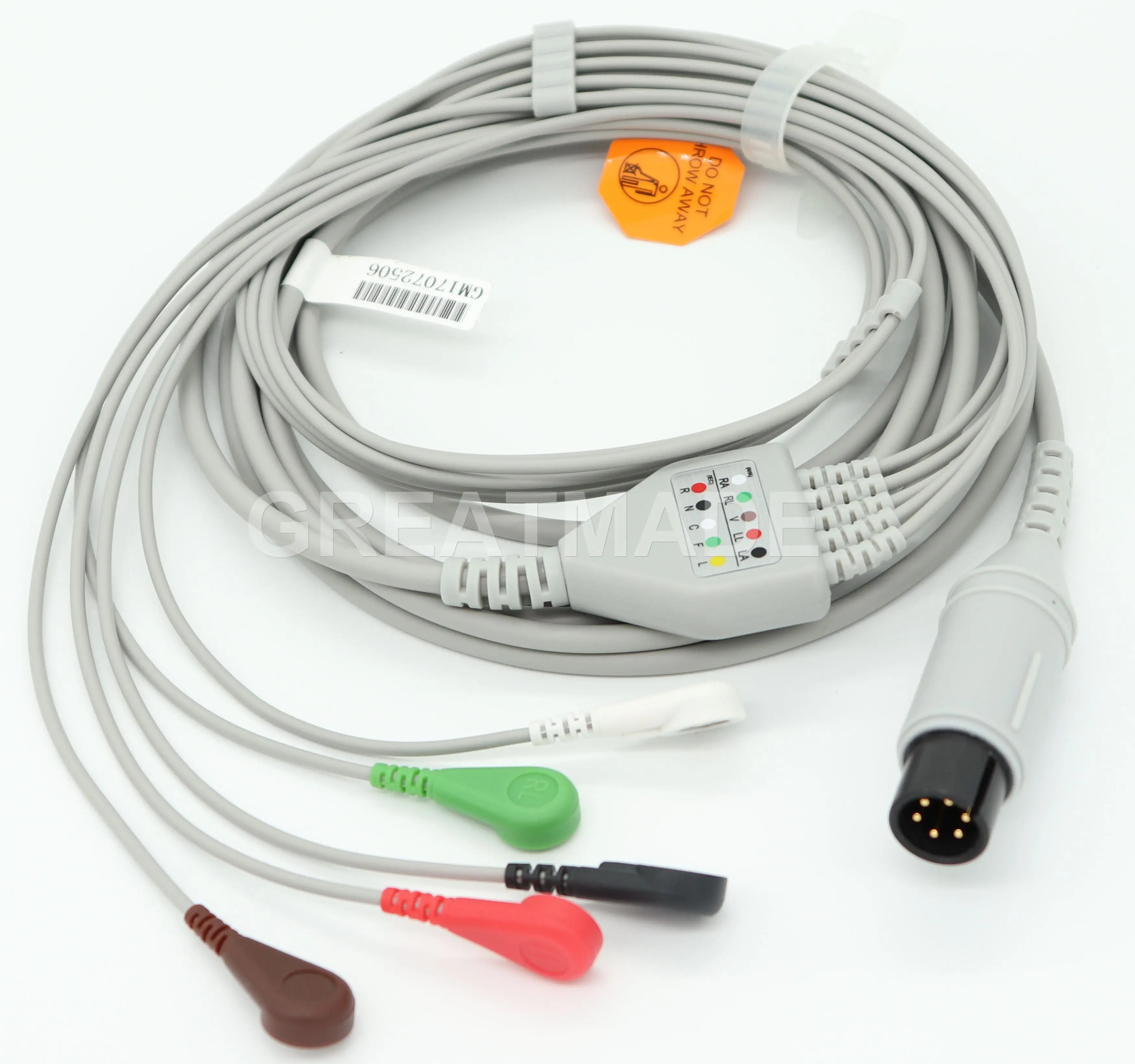 Compatible with Mindray , CSI ,Datascope,Spacelab , BCIOne Piece ECG Cable with 5-Lead Leadwires for Patient Monitor, AHA, Snap.
