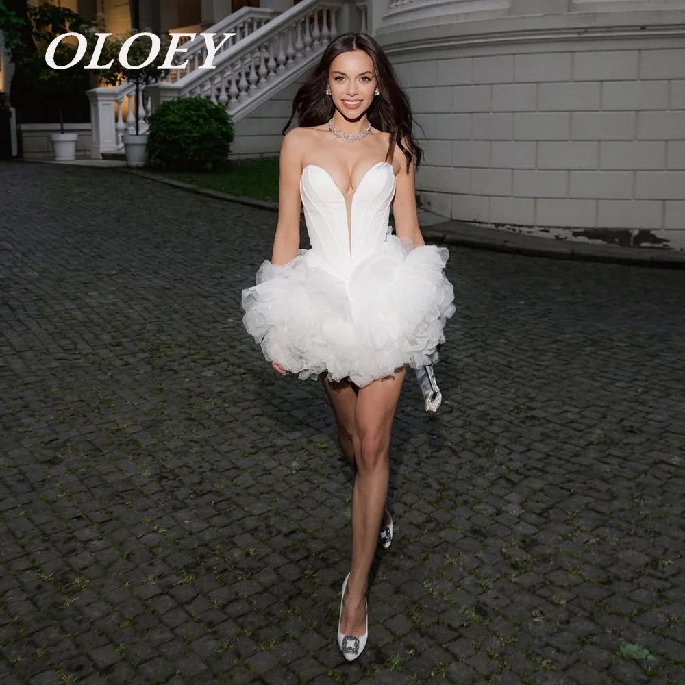 OLOEY Sexy Puffy Short Wedding Dresses Sweetheart Neck Corset Pleats Ball Mini Bridal Gowns Princess Bride Gowns Customized