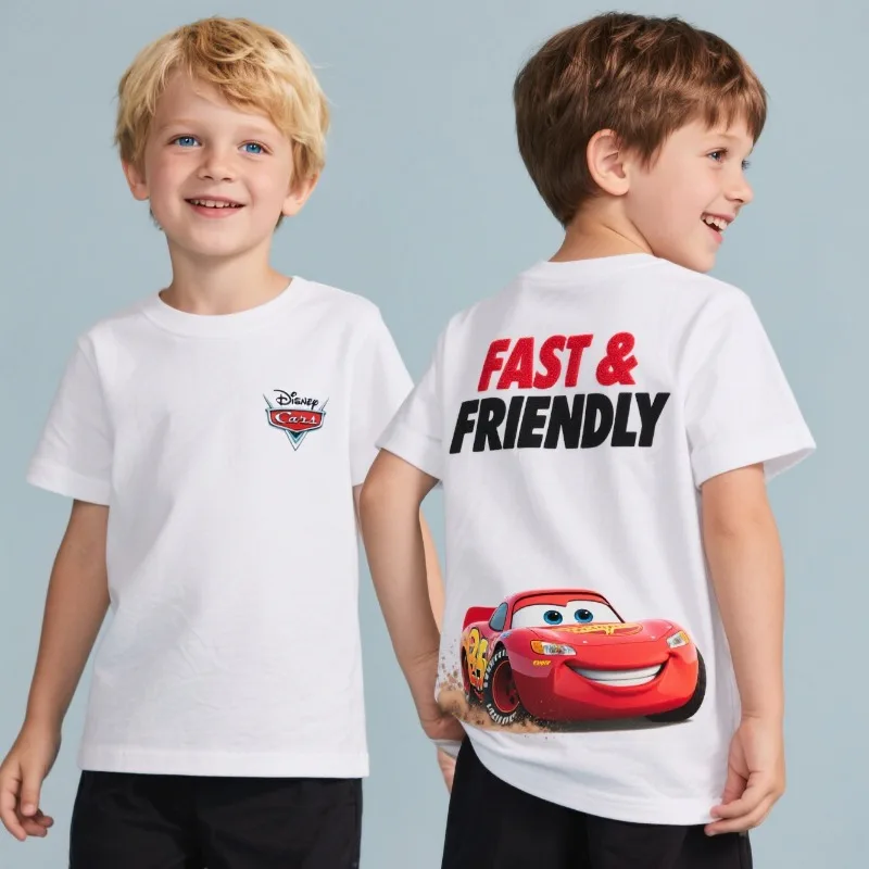 

Brand Disney Cars Trend Summer Print Crew Neck Cotton T-Shirt Boys and Girls Loose Casual Trend Student Gifts Kids Clothes Boys