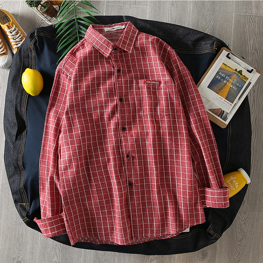 قميص رجالي طويل الأكمام منقوش بطية صدر ، قمم فضفاضة عارضة ، أزياء زوجين ، بيع التخليص ، الجملة ، انخفاض الشحن