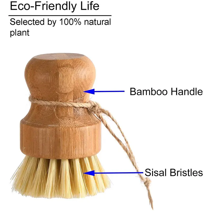 Bamboo Dish Scrub Brushes Kitchen Wooden Cleaning Scrubbers For Washing Cast Iron Pan/Pot Cleaning Brush Natural Sisal Bristles