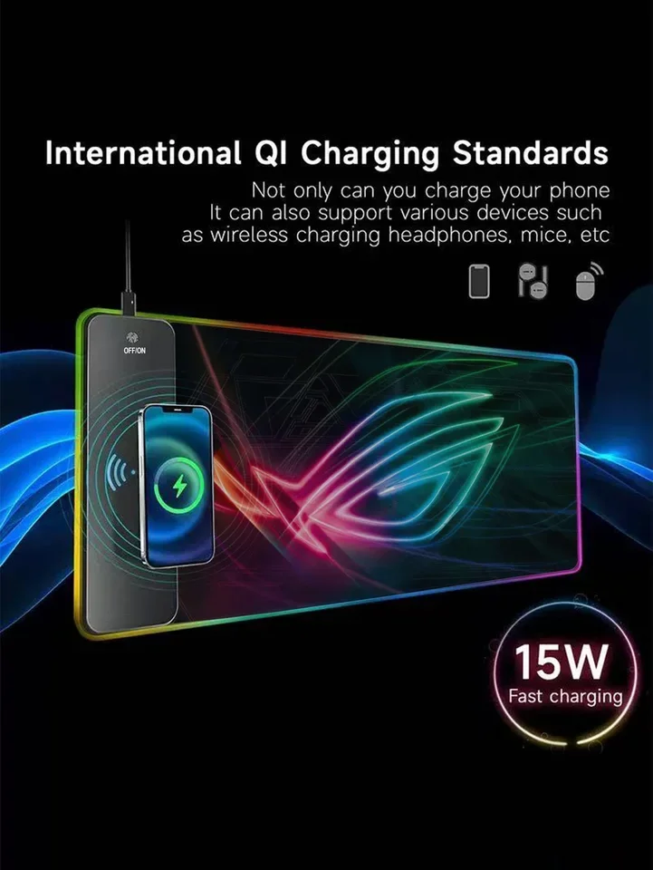 RGB Illuminated Multi-Functional 15W Wireless Charging Mouse Pad