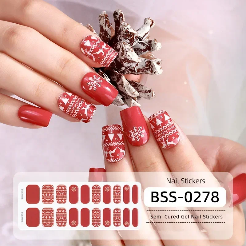 Autocollant de Noël pour Nail Art, Enveloppes de Gel Semi-Durci, Durcir dans la Lampe UV, Nail Art, Décorations Nail Art, Père Noël Rouge, Flocon de Neige, Elk, 20 Pointes