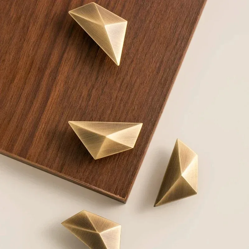 Modern Solid Brass Drawer Knobs Geometric Diamond Brass Cabinet Knob Single Hole Wardrobe Cupboard Door Pulls Furniture Hardware
