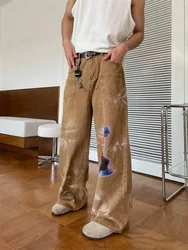 2024 Cyber Y2K Fashion Vintage Brown Kanye Baggy New Jeans Pants For Men Clothes Straight Streetwear Long Trousers Kot Pantolon