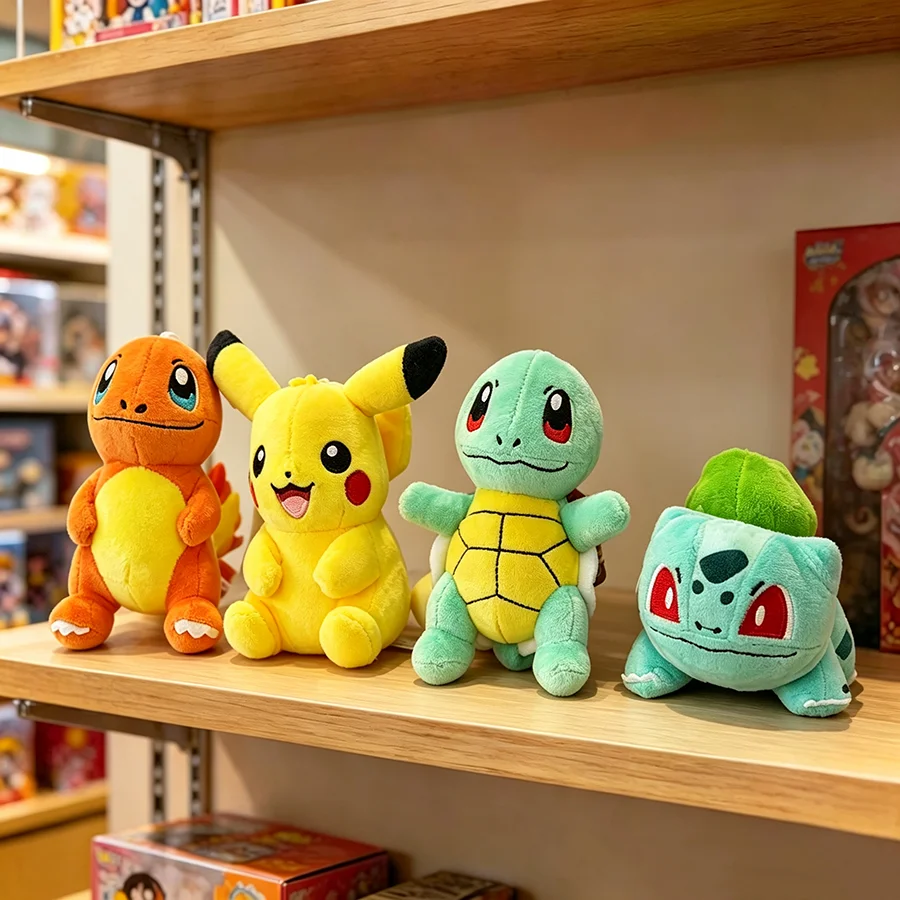 10cm Kawaii Pokemon Plüsch-Schlüsselanhänger-Set - Pikachu, Charmander, Squirtle, Bulbasaur Weiche Rucksackanhänger als Geschenk für Kinder