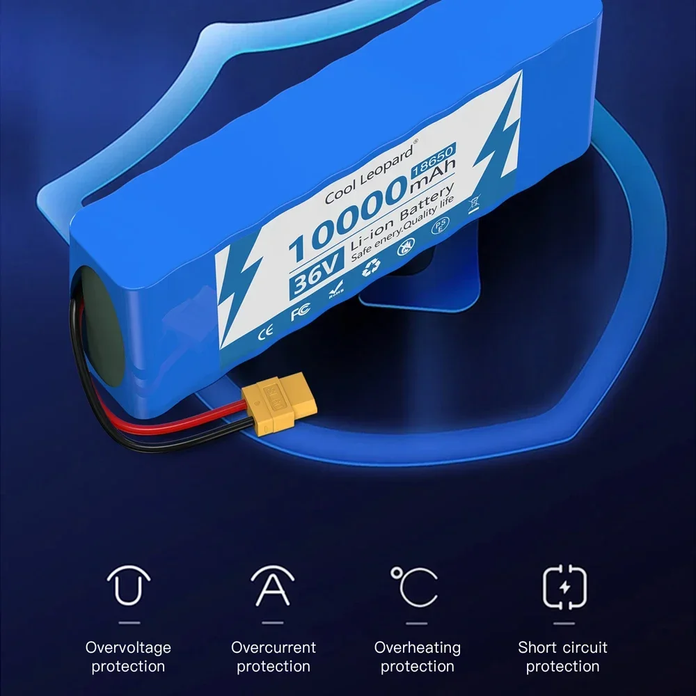 

100% New 10S2P 36V 10Ah 18650 Lithium Battery Pack Rechargeable Battery ,With BMS Charger For Fishing Bicycle Electric Scooter