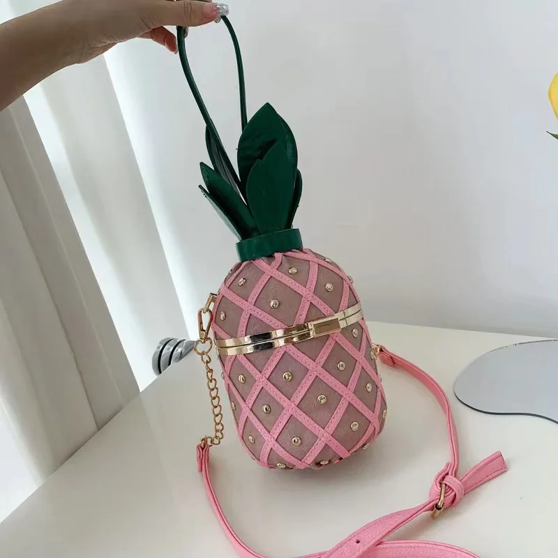 Niche design personalized pineapple bag creative rivet rhombus casual handbag high-end fashion versatile crossbody bag tote bag