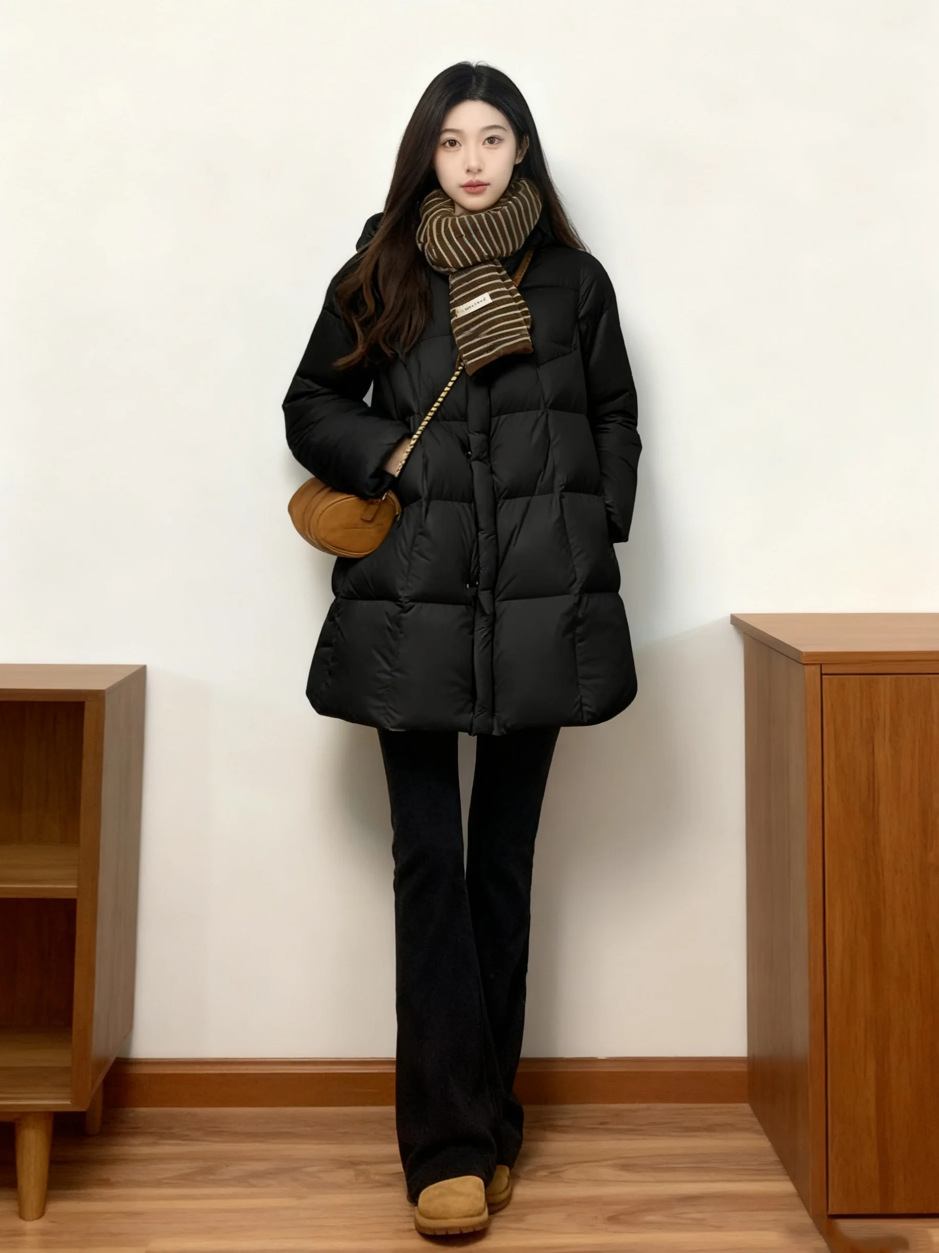 

2025 New Women's down Cotton Jacket Thick Warm Mid-Length Black Stylish Winter Coat Korean Style Straight Cut Online Exclusive