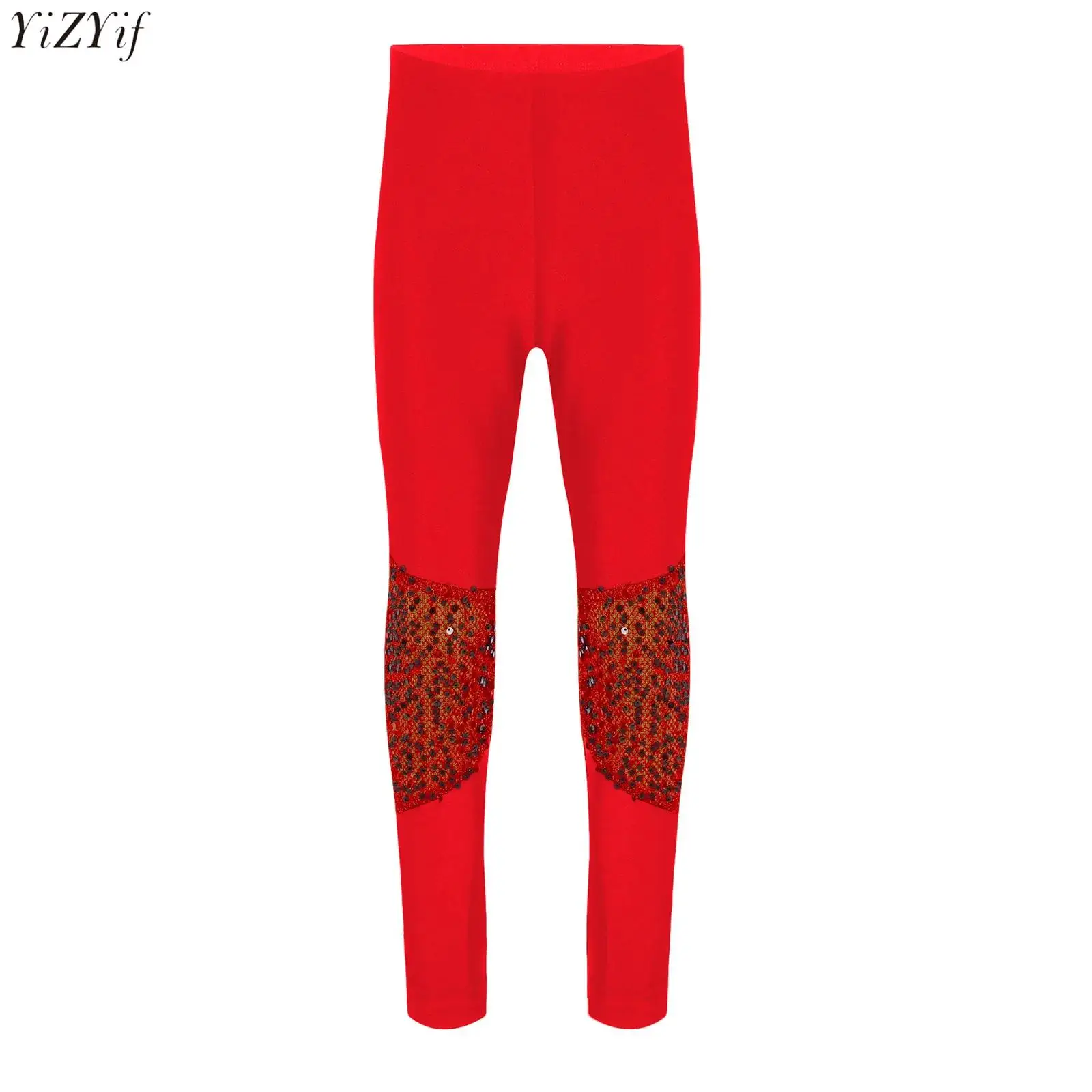 

Kids Girls Gymnastics Acrobatics Leggings Pants Sequin Patchwork Elastic Waistband Slim Trousers for Ballet Yoga Dance Training