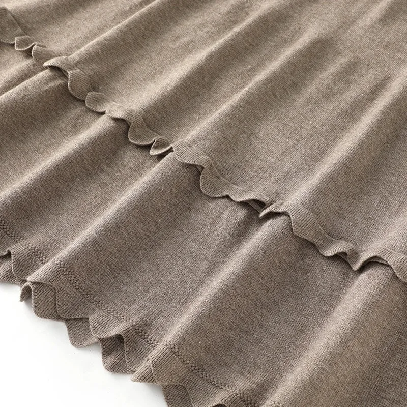 Falda de punto de cintura alta para mujer, falda acampanada por debajo de la rodilla con detalle de encaje, falda acampanada adelgazante, primavera y otoño