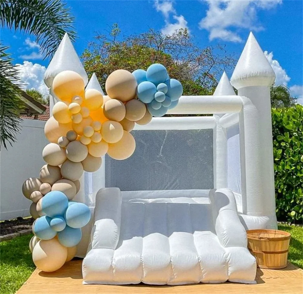 8x10FT Popular Inflatable White Bounce House With Slide  Jumping Castles For kids Birthday Party