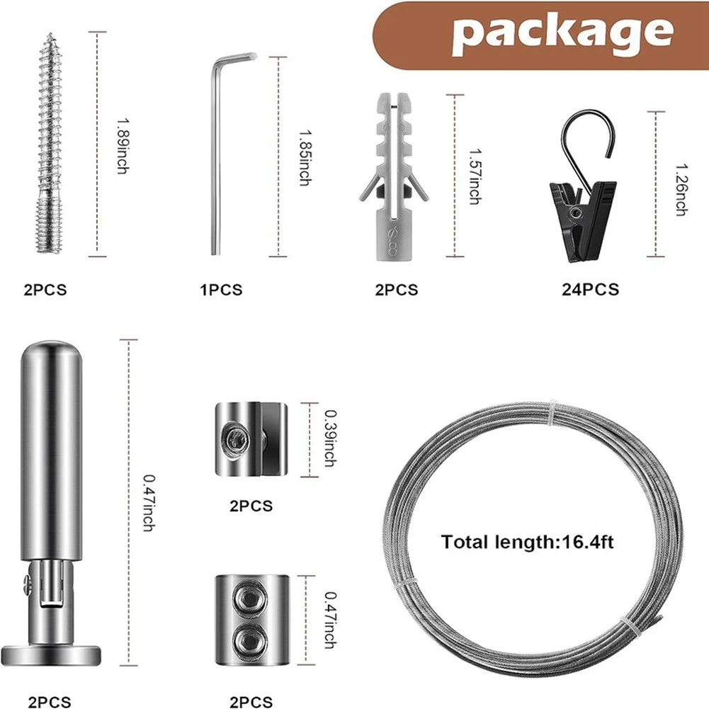 For contemporary Steel Wire Rope Kit 5 Meter with 24 Black Clips for Curtain Suspension in Urban Home Settings