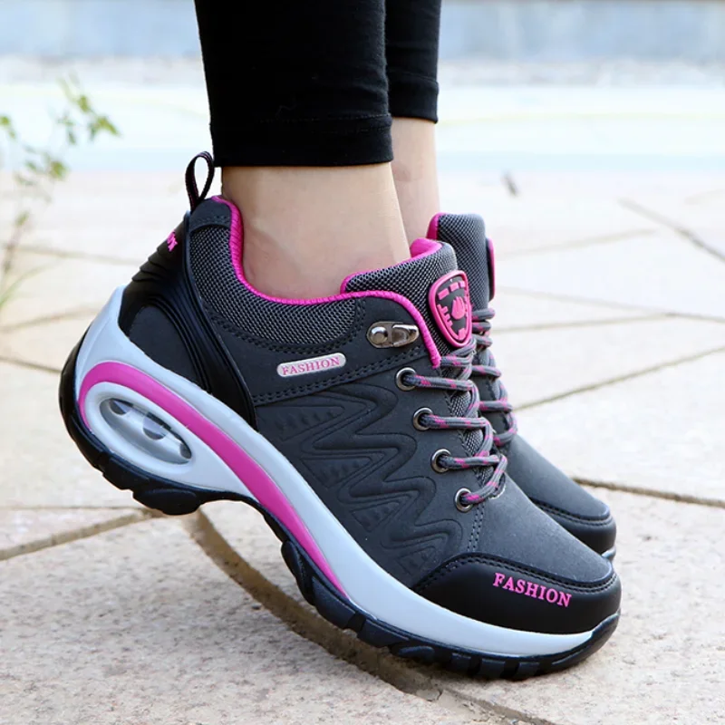 Womens Cushion Athletic Walking Sneakers Breathable Gym Jogging Tennis Shoes Fashion Sport Lace Up Platform Tenes Feminino